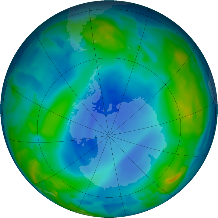 Antarctic ozone map for 22 June 2013